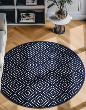 Navy Blue 3' 1 x 3' 1 Sabrina Soto Outdoor Round Area Rug Weather Resistant for Patio, Deck, Terrace, Balcony, Porch Durable Carpet for Exterior Home Design for Sale at Rug Engine
