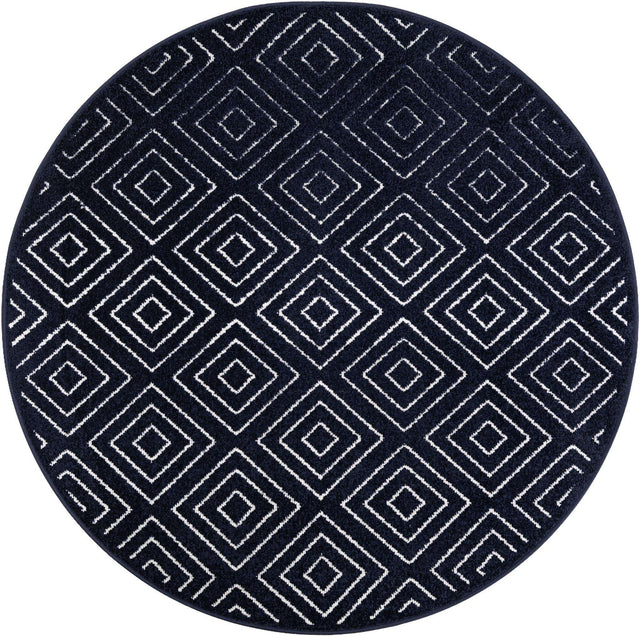 Navy Blue 5' 1 x 5' 1 Sabrina Soto Outdoor Round Area Rug Weather Resistant for Patio, Deck, Terrace, Balcony, Porch Durable Carpet for Exterior Home Design for Sale at Rug Engine