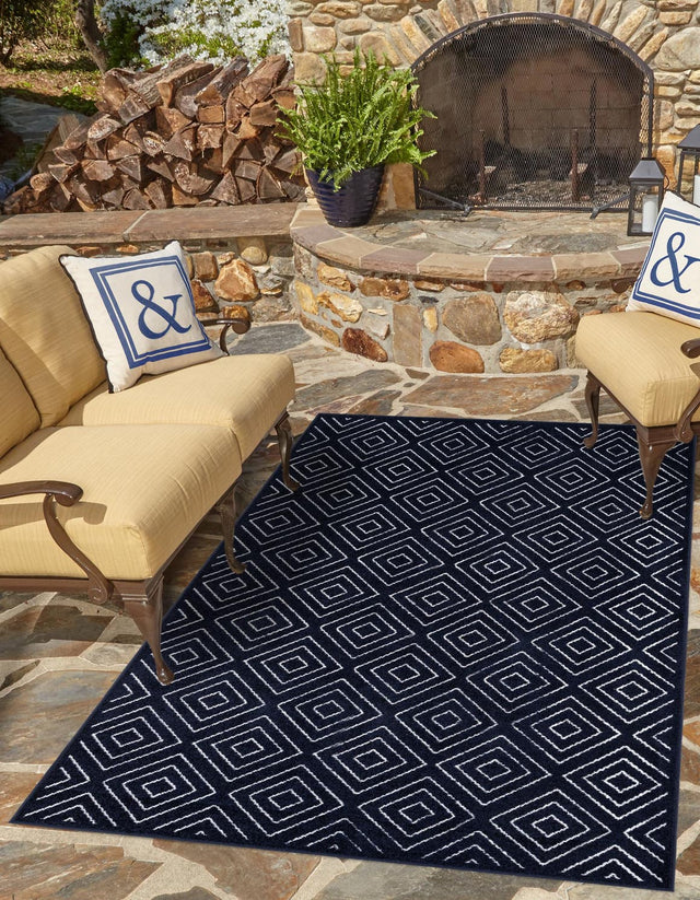 Navy Blue 10' x 14' 1 Sabrina Soto Outdoor Rectangle Area Rug Weather Resistant for Patio, Deck, Terrace, Balcony, Porch Durable Carpet for Exterior Home Design for Sale at Rug Engine