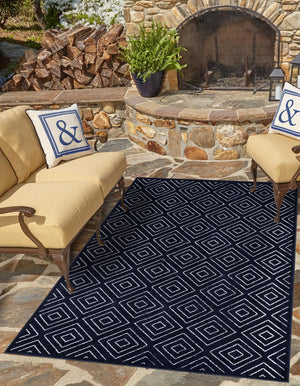 Navy Blue 4' 1 x 6' 1 Sabrina Soto Outdoor Rectangle Area Rug Weather Resistant for Patio, Deck, Terrace, Balcony, Porch Durable Carpet for Exterior Home Design for Sale at Rug Engine