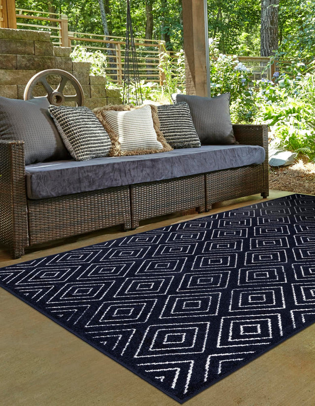 Navy Blue 7' 10 x 10' Sabrina Soto Outdoor Rectangle Area Rug Weather Resistant for Patio, Deck, Terrace, Balcony, Porch Durable Carpet for Exterior Home Design for Sale at Rug Engine
