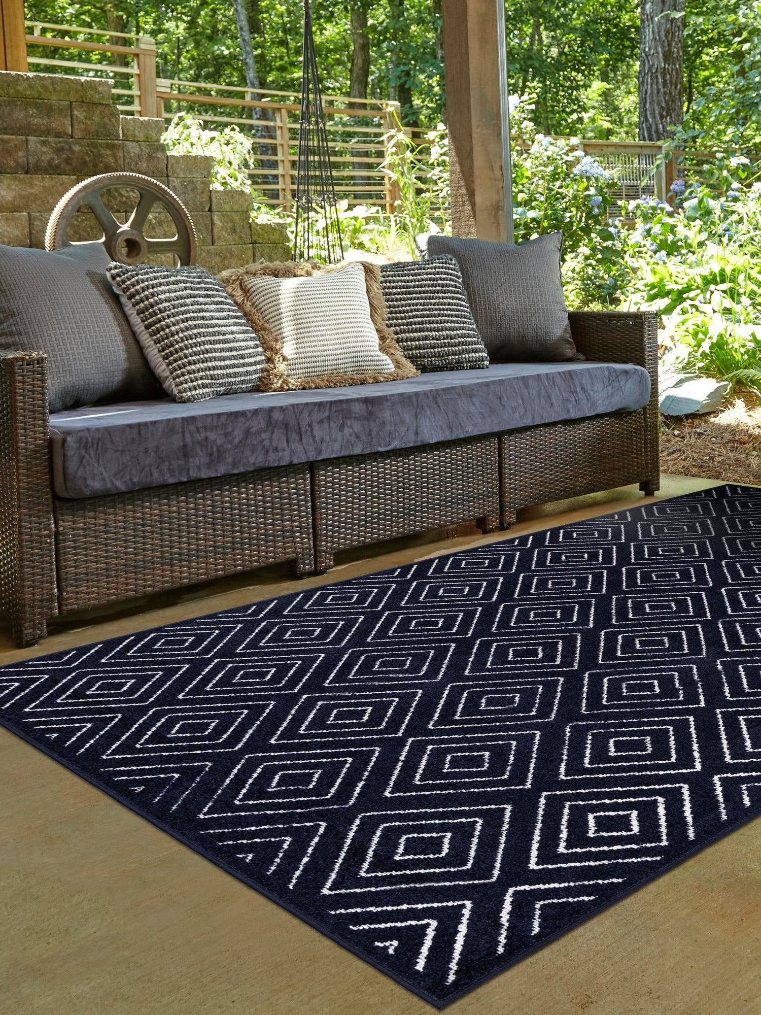 Navy Blue 2' x 3' 1 Sabrina Soto Outdoor Rectangle Area Rug Weather Resistant for Patio, Deck, Terrace, Balcony, Porch Durable Carpet for Exterior Home Design for Sale at Rug Engine