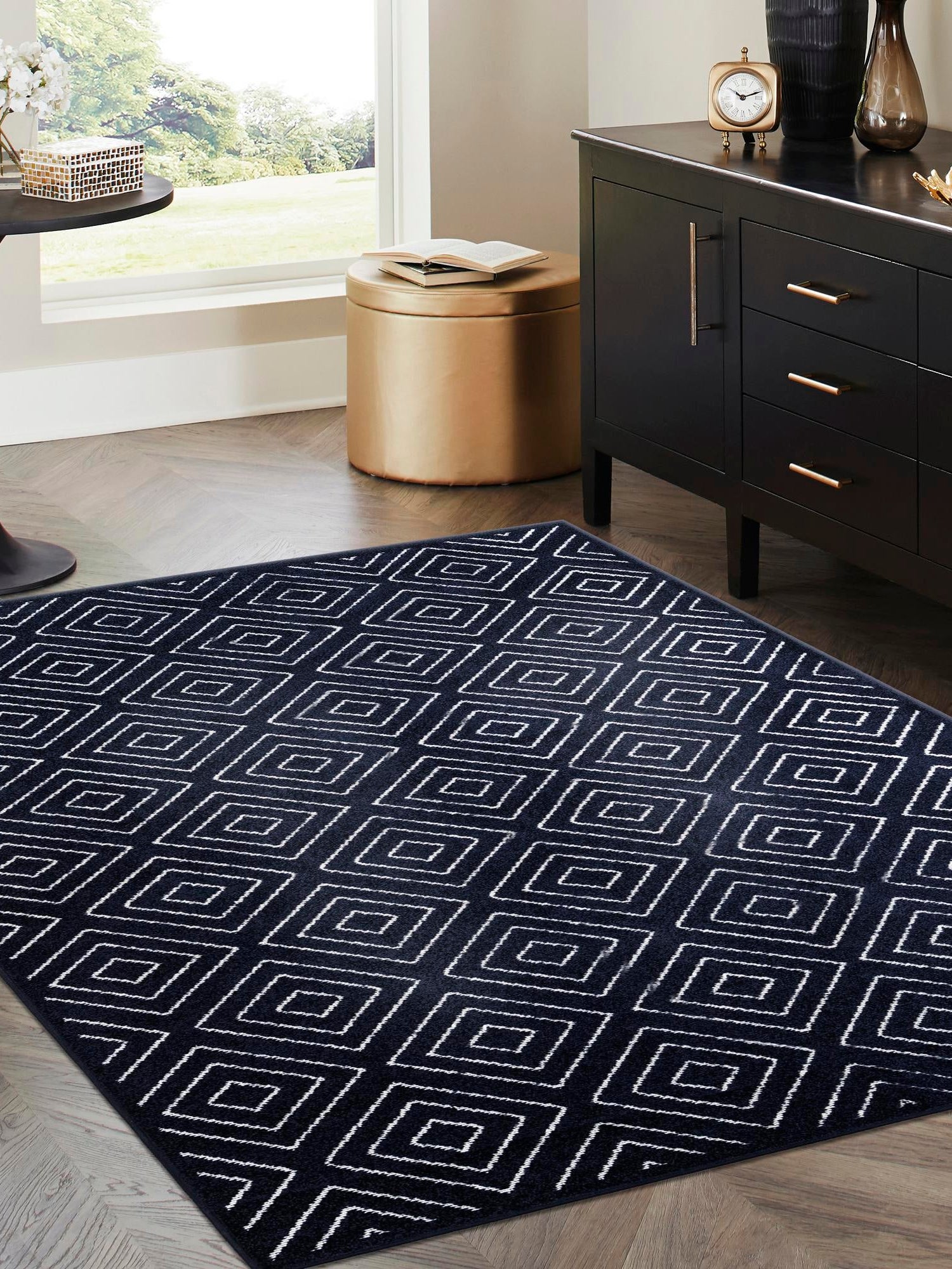 Navy Blue 2' x 3' 1 Sabrina Soto Outdoor Rectangle Area Rug Weather Resistant for Patio, Deck, Terrace, Balcony, Porch Durable Carpet for Exterior Home Design for Sale at Rug Engine