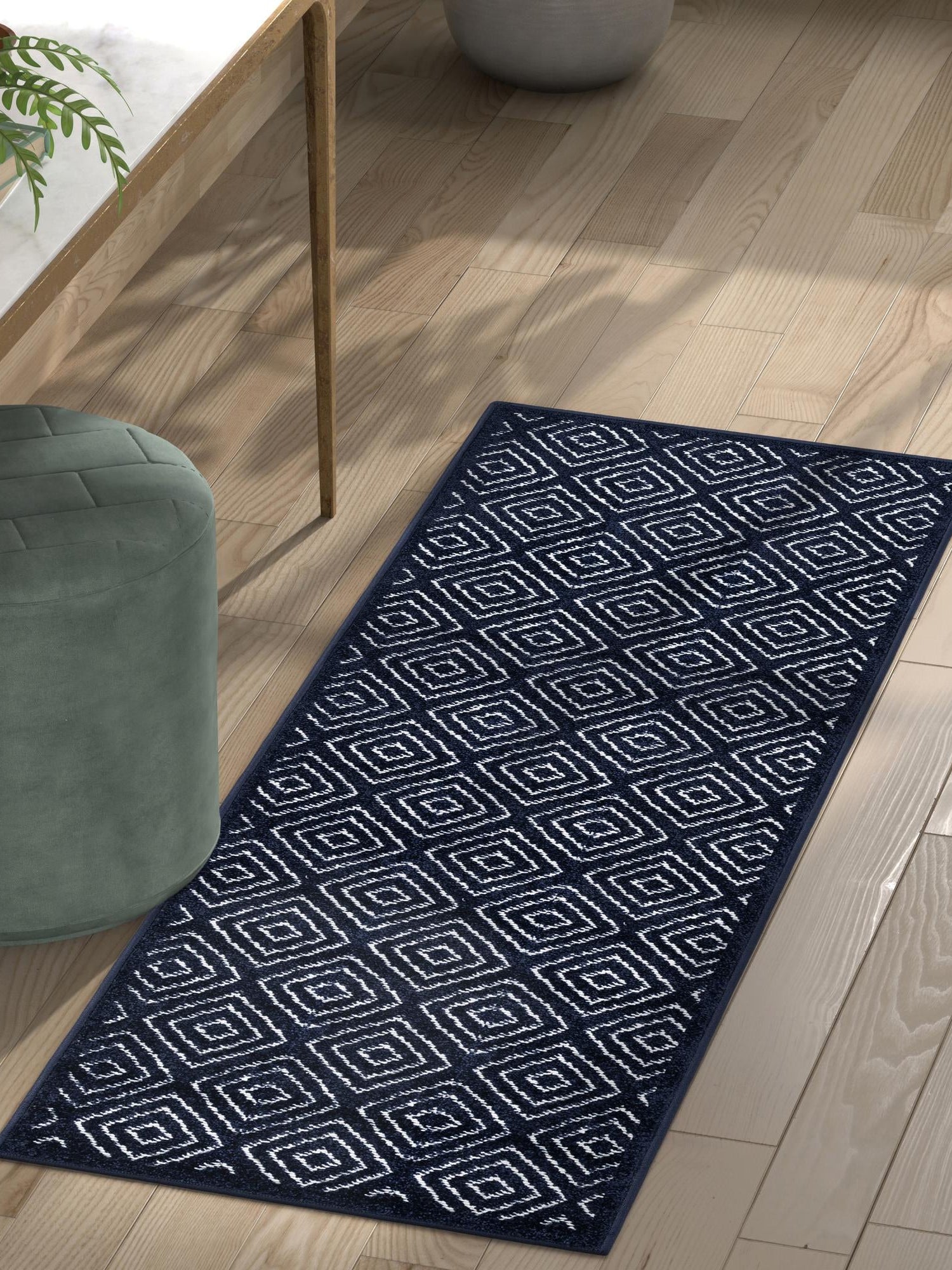 Navy Blue 2' x 6' 1 Sabrina Soto Outdoor Runner Area Rug Weather Resistant for Patio, Deck, Terrace, Balcony, Porch Durable Carpet for Exterior Home Design for Sale at Rug Engine