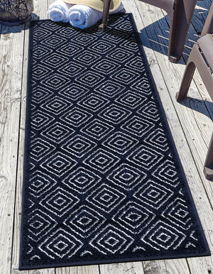 Navy Blue 2' 7 x 10' Sabrina Soto Outdoor Runner Area Rug Weather Resistant for Patio, Deck, Terrace, Balcony, Porch Durable Carpet for Exterior Home Design for Sale at Rug Engine