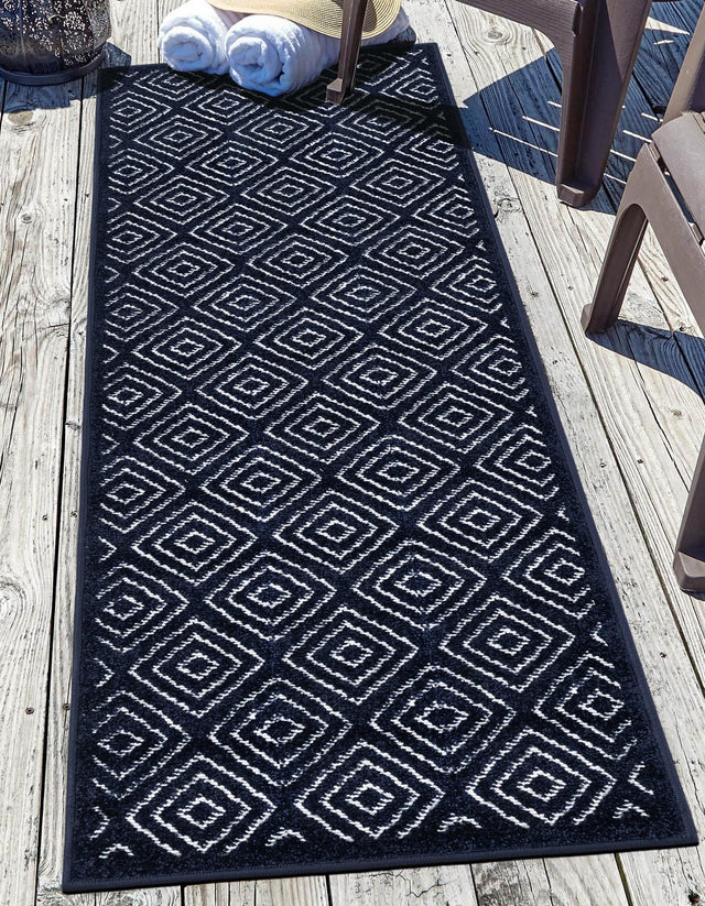Navy Blue 2' 7 x 12' Sabrina Soto Outdoor Runner Area Rug Weather Resistant for Patio, Deck, Terrace, Balcony, Porch Durable Carpet for Exterior Home Design for Sale at Rug Engine