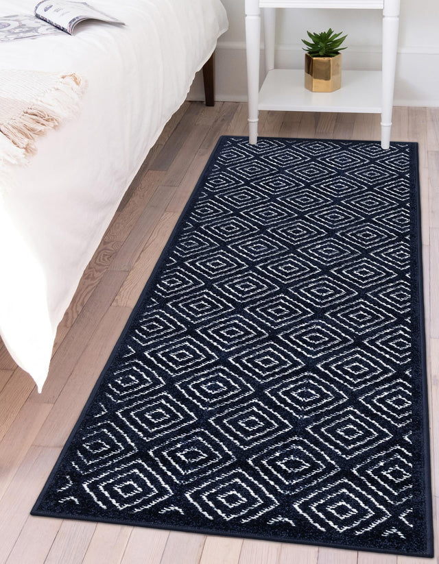 Navy Blue 2' 7 x 12' Sabrina Soto Outdoor Runner Area Rug Weather Resistant for Patio, Deck, Terrace, Balcony, Porch Durable Carpet for Exterior Home Design for Sale at Rug Engine