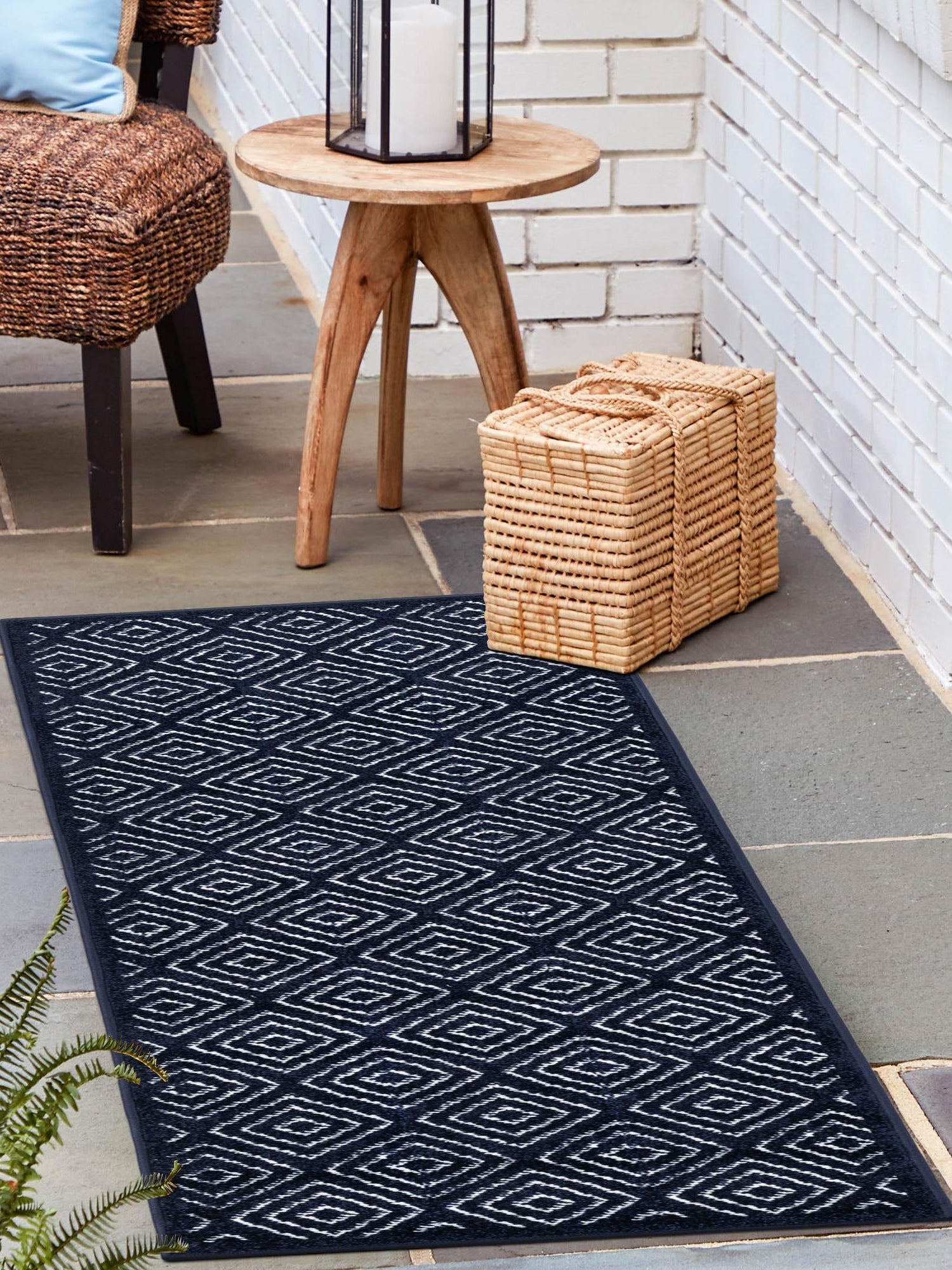 Navy Blue 2' x 8' Sabrina Soto Outdoor Runner Area Rug Weather Resistant for Patio, Deck, Terrace, Balcony, Porch Durable Carpet for Exterior Home Design for Sale at Rug Engine