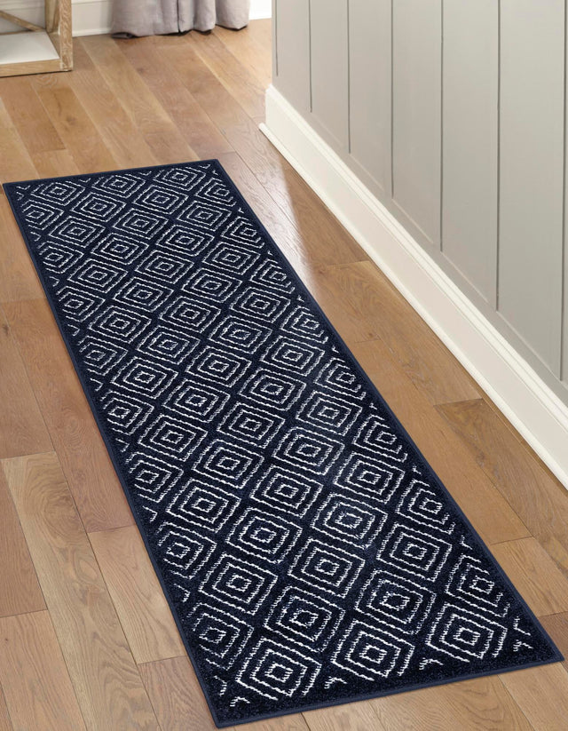 Navy Blue 2' 7 x 12' Sabrina Soto Outdoor Runner Area Rug Weather Resistant for Patio, Deck, Terrace, Balcony, Porch Durable Carpet for Exterior Home Design for Sale at Rug Engine
