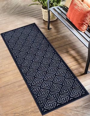 Navy Blue 2' 7 x 12' Sabrina Soto Outdoor Runner Area Rug Weather Resistant for Patio, Deck, Terrace, Balcony, Porch Durable Carpet for Exterior Home Design for Sale at Rug Engine
