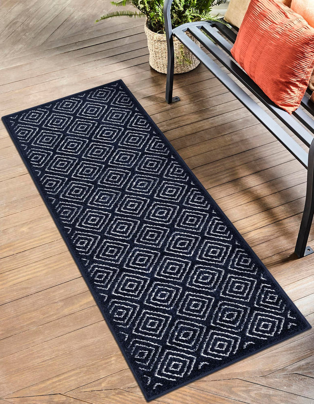 Navy Blue 2' 7 x 12' Sabrina Soto Outdoor Runner Area Rug Weather Resistant for Patio, Deck, Terrace, Balcony, Porch Durable Carpet for Exterior Home Design for Sale at Rug Engine