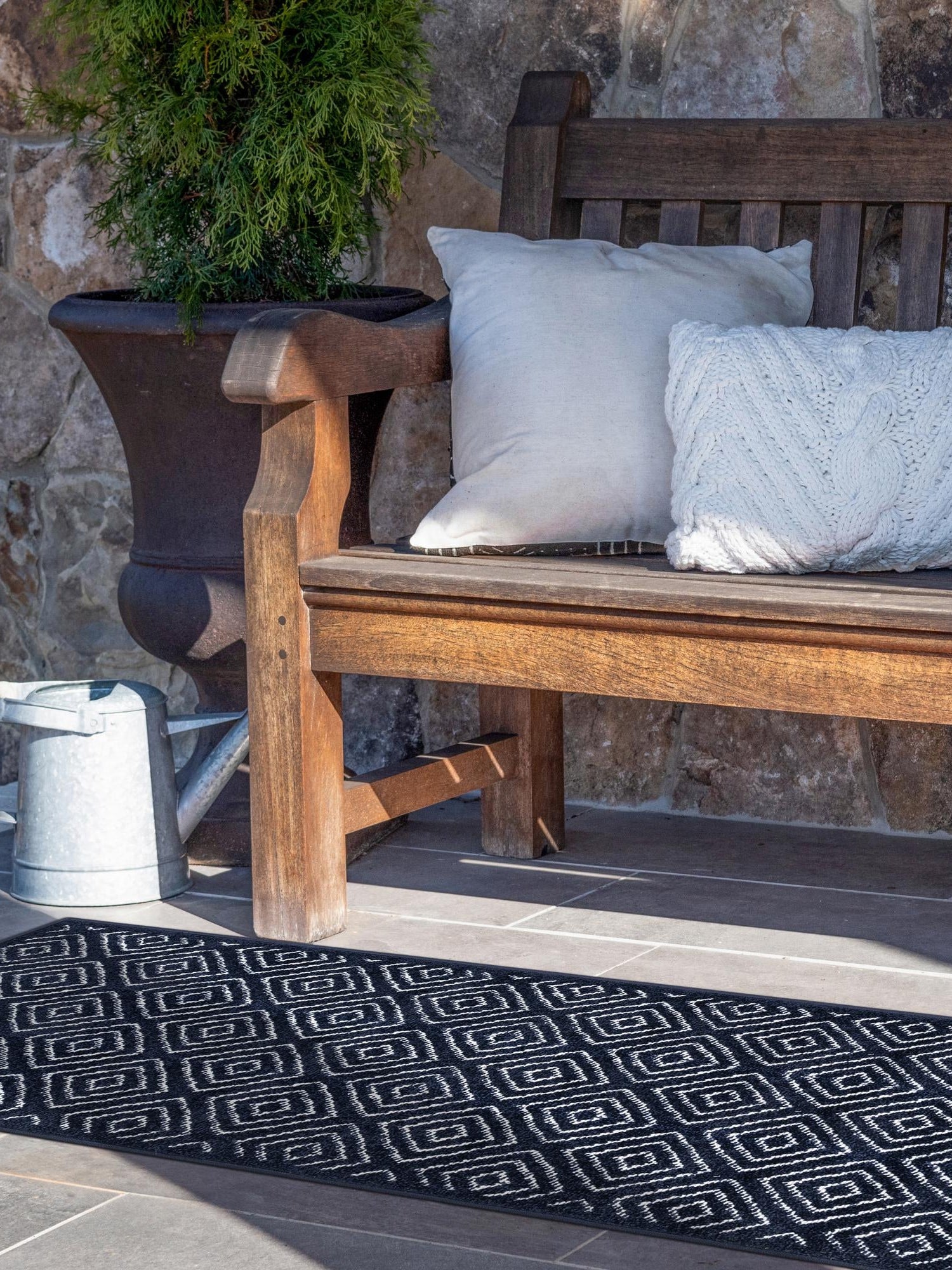 Navy Blue 2' 7 x 12' Sabrina Soto Outdoor Runner Area Rug Weather Resistant for Patio, Deck, Terrace, Balcony, Porch Durable Carpet for Exterior Home Design for Sale at Rug Engine