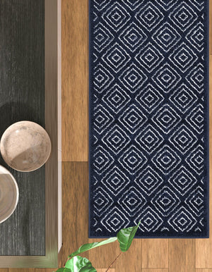 Navy Blue 2' 7 x 10' Sabrina Soto Outdoor Runner Area Rug Weather Resistant for Patio, Deck, Terrace, Balcony, Porch Durable Carpet for Exterior Home Design for Sale at Rug Engine