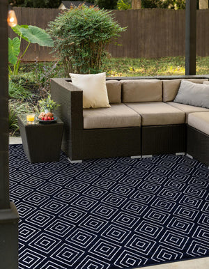 Navy Blue 7' 10 x 7' 10 Sabrina Soto Outdoor Square Area Rug Weather Resistant for Patio, Deck, Terrace, Balcony, Porch Durable Carpet for Exterior Home Design for Sale at Rug Engine