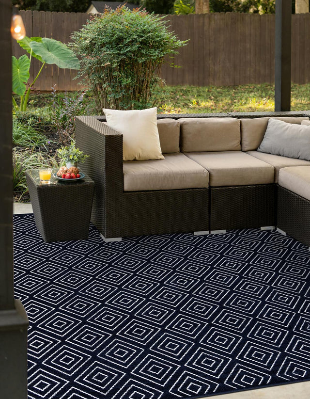 Navy Blue 7' 10 x 7' 10 Sabrina Soto Outdoor Square Area Rug Weather Resistant for Patio, Deck, Terrace, Balcony, Porch Durable Carpet for Exterior Home Design for Sale at Rug Engine