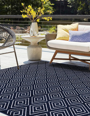 Navy Blue 7' 10 x 7' 10 Sabrina Soto Outdoor Square Area Rug Weather Resistant for Patio, Deck, Terrace, Balcony, Porch Durable Carpet for Exterior Home Design for Sale at Rug Engine