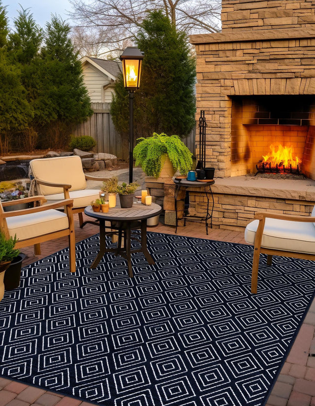 Navy Blue 7' 10 x 7' 10 Sabrina Soto Outdoor Square Area Rug Weather Resistant for Patio, Deck, Terrace, Balcony, Porch Durable Carpet for Exterior Home Design for Sale at Rug Engine
