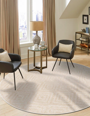 Beige 5' 1 x 5' 1 Sabrina Soto Outdoor Round Area Rug Weather Resistant for Patio, Deck, Terrace, Balcony, Porch Durable Carpet for Exterior Home Design for Sale at Rug Engine