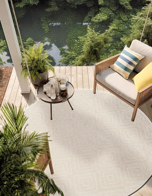 Beige 10' x 10' Sabrina Soto Outdoor Round Area Rug Weather Resistant for Patio, Deck, Terrace, Balcony, Porch Durable Carpet for Exterior Home Design for Sale at Rug Engine