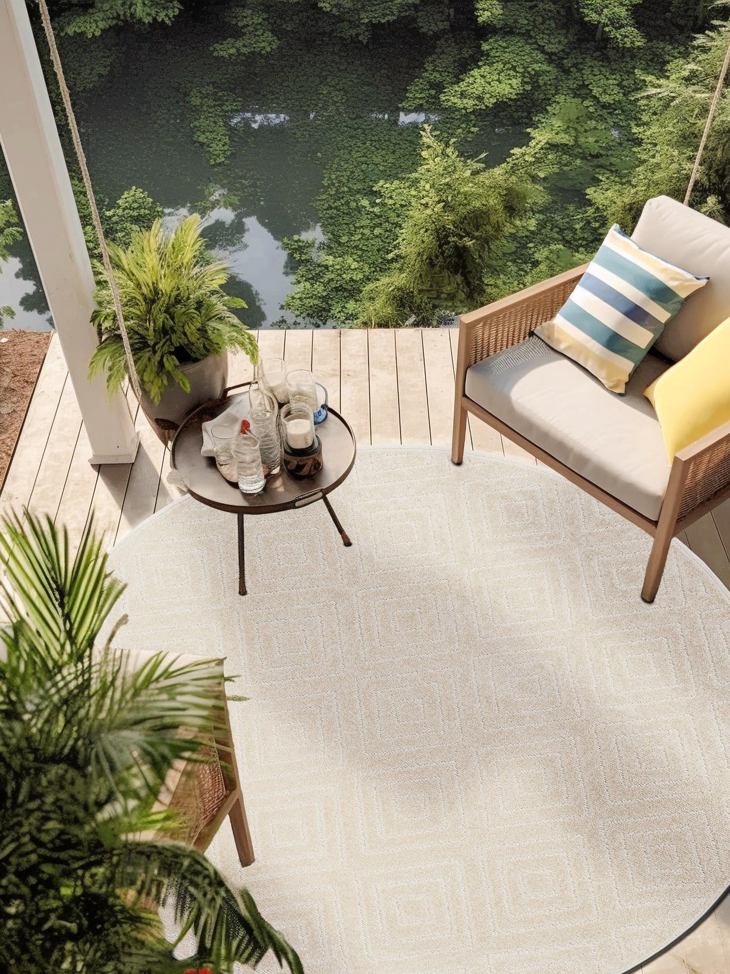 Beige 3' 1 x 3' 1 Sabrina Soto Outdoor Round Area Rug Weather Resistant for Patio, Deck, Terrace, Balcony, Porch Durable Carpet for Exterior Home Design for Sale at Rug Engine