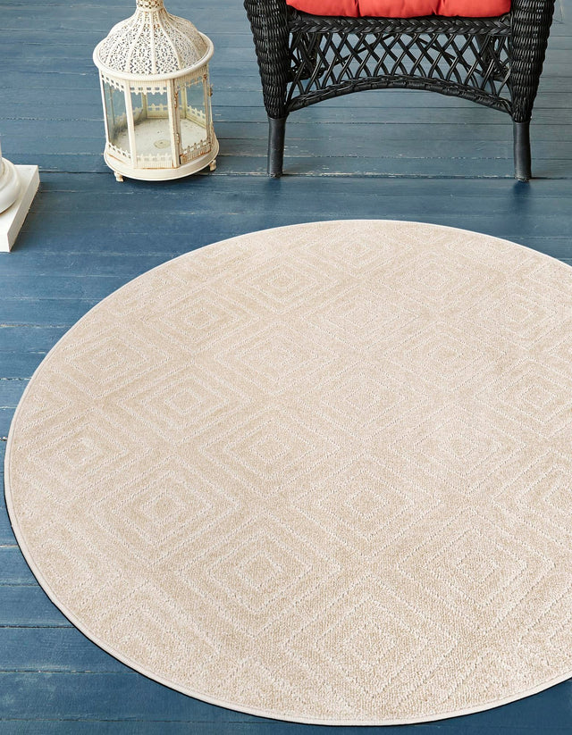 Beige 7' 10 x 7' 10 Sabrina Soto Outdoor Round Area Rug Weather Resistant for Patio, Deck, Terrace, Balcony, Porch Durable Carpet for Exterior Home Design for Sale at Rug Engine