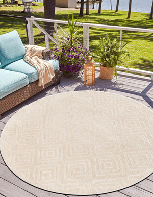 Beige 10' x 10' Sabrina Soto Outdoor Round Area Rug Weather Resistant for Patio, Deck, Terrace, Balcony, Porch Durable Carpet for Exterior Home Design for Sale at Rug Engine