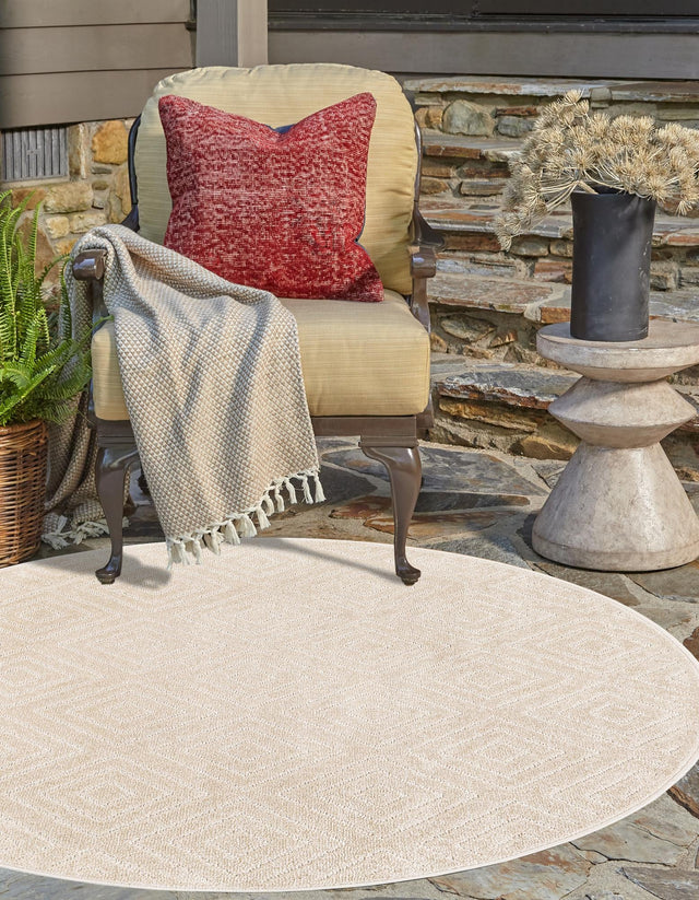 Beige 10' x 10' Sabrina Soto Outdoor Round Area Rug Weather Resistant for Patio, Deck, Terrace, Balcony, Porch Durable Carpet for Exterior Home Design for Sale at Rug Engine