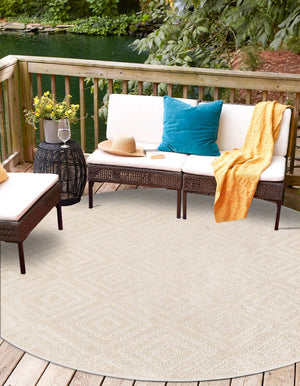 Beige 5' 1 x 5' 1 Sabrina Soto Outdoor Round Area Rug Weather Resistant for Patio, Deck, Terrace, Balcony, Porch Durable Carpet for Exterior Home Design for Sale at Rug Engine