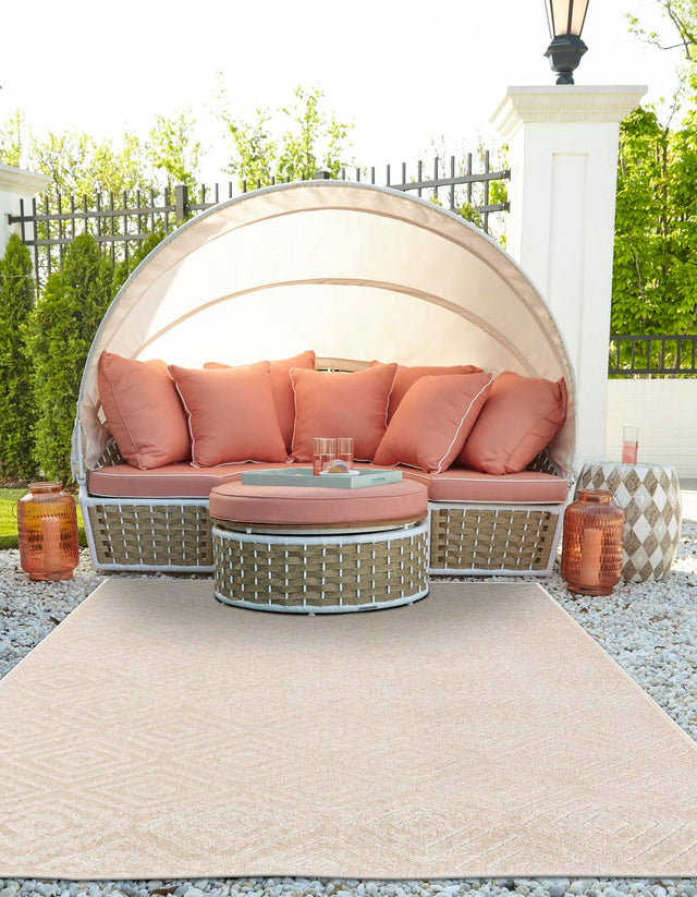Beige 7' 10 x 10' Sabrina Soto Outdoor Rectangle Area Rug Weather Resistant for Patio, Deck, Terrace, Balcony, Porch Durable Carpet for Exterior Home Design for Sale at Rug Engine