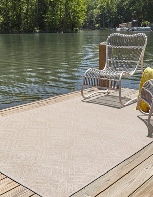 Beige 6' 1 x 9' Sabrina Soto Outdoor Rectangle Area Rug Weather Resistant for Patio, Deck, Terrace, Balcony, Porch Durable Carpet for Exterior Home Design for Sale at Rug Engine