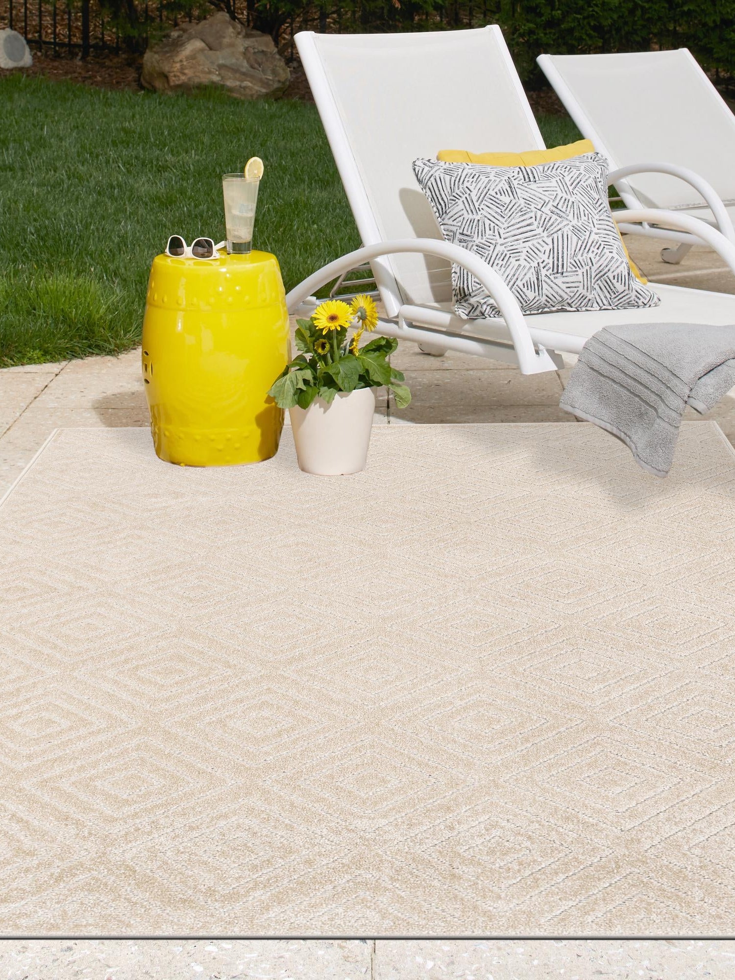 Beige 2' x 3' 1 Sabrina Soto Outdoor Rectangle Area Rug Weather Resistant for Patio, Deck, Terrace, Balcony, Porch Durable Carpet for Exterior Home Design for Sale at Rug Engine