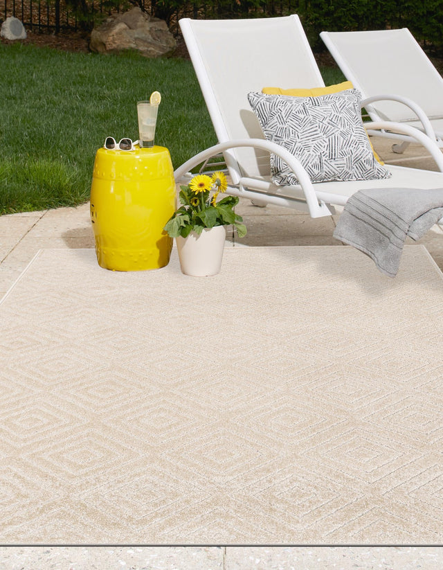 Beige 5' 1 x 8' Sabrina Soto Outdoor Rectangle Area Rug Weather Resistant for Patio, Deck, Terrace, Balcony, Porch Durable Carpet for Exterior Home Design for Sale at Rug Engine
