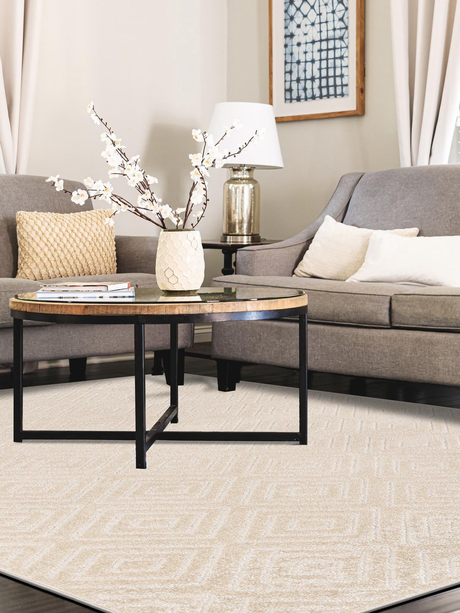 Beige 7' 10 x 10' Sabrina Soto Outdoor Rectangle Area Rug Weather Resistant for Patio, Deck, Terrace, Balcony, Porch Durable Carpet for Exterior Home Design for Sale at Rug Engine