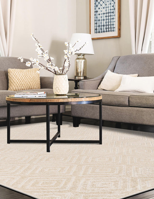 Beige 7' 10 x 10' Sabrina Soto Outdoor Rectangle Area Rug Weather Resistant for Patio, Deck, Terrace, Balcony, Porch Durable Carpet for Exterior Home Design for Sale at Rug Engine