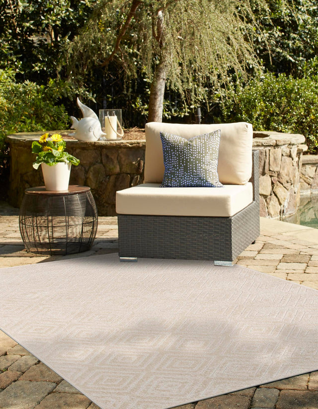Beige 6' 1 x 9' Sabrina Soto Outdoor Rectangle Area Rug Weather Resistant for Patio, Deck, Terrace, Balcony, Porch Durable Carpet for Exterior Home Design for Sale at Rug Engine