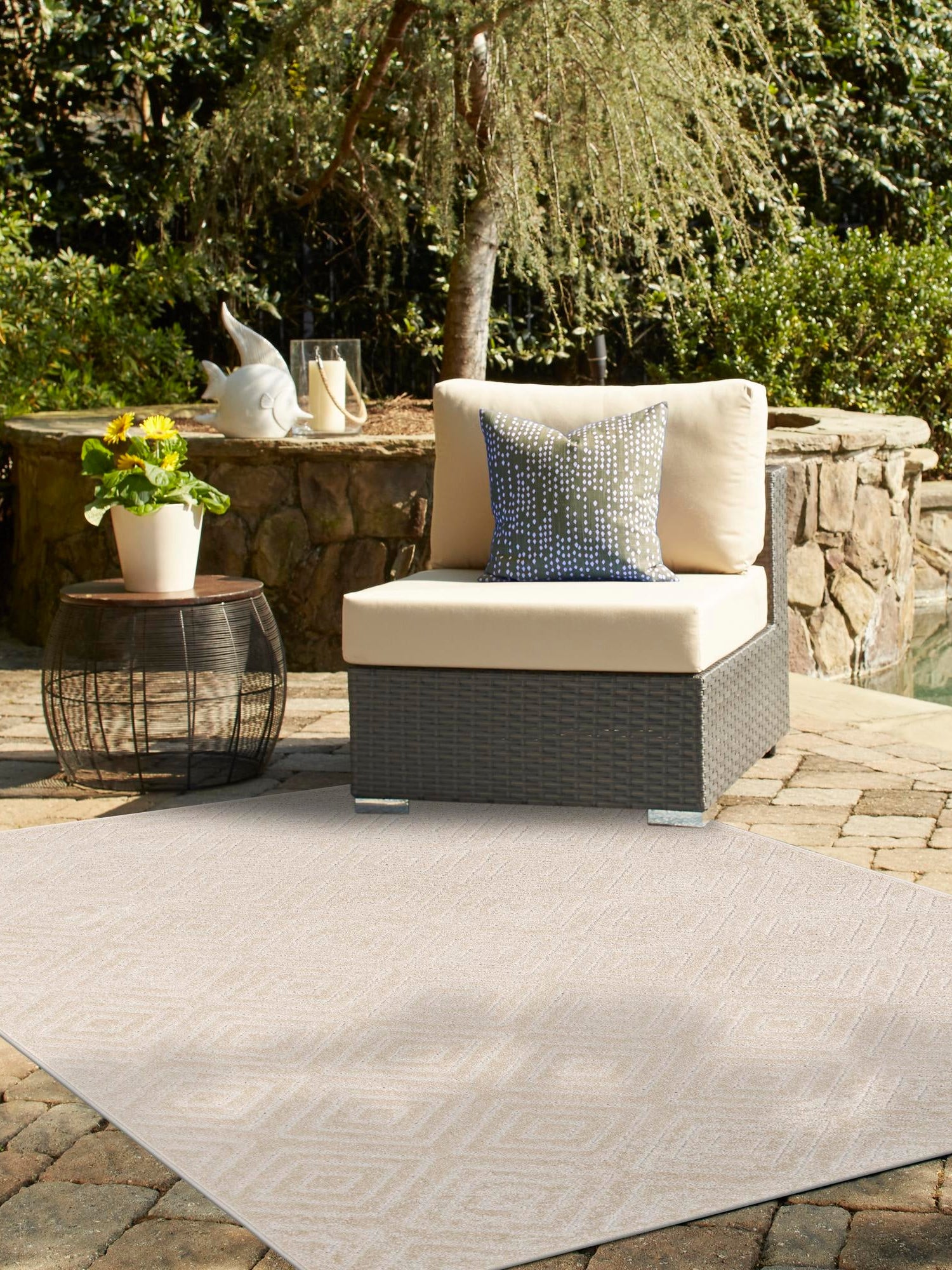 Beige 7' 10 x 10' Sabrina Soto Outdoor Rectangle Area Rug Weather Resistant for Patio, Deck, Terrace, Balcony, Porch Durable Carpet for Exterior Home Design for Sale at Rug Engine