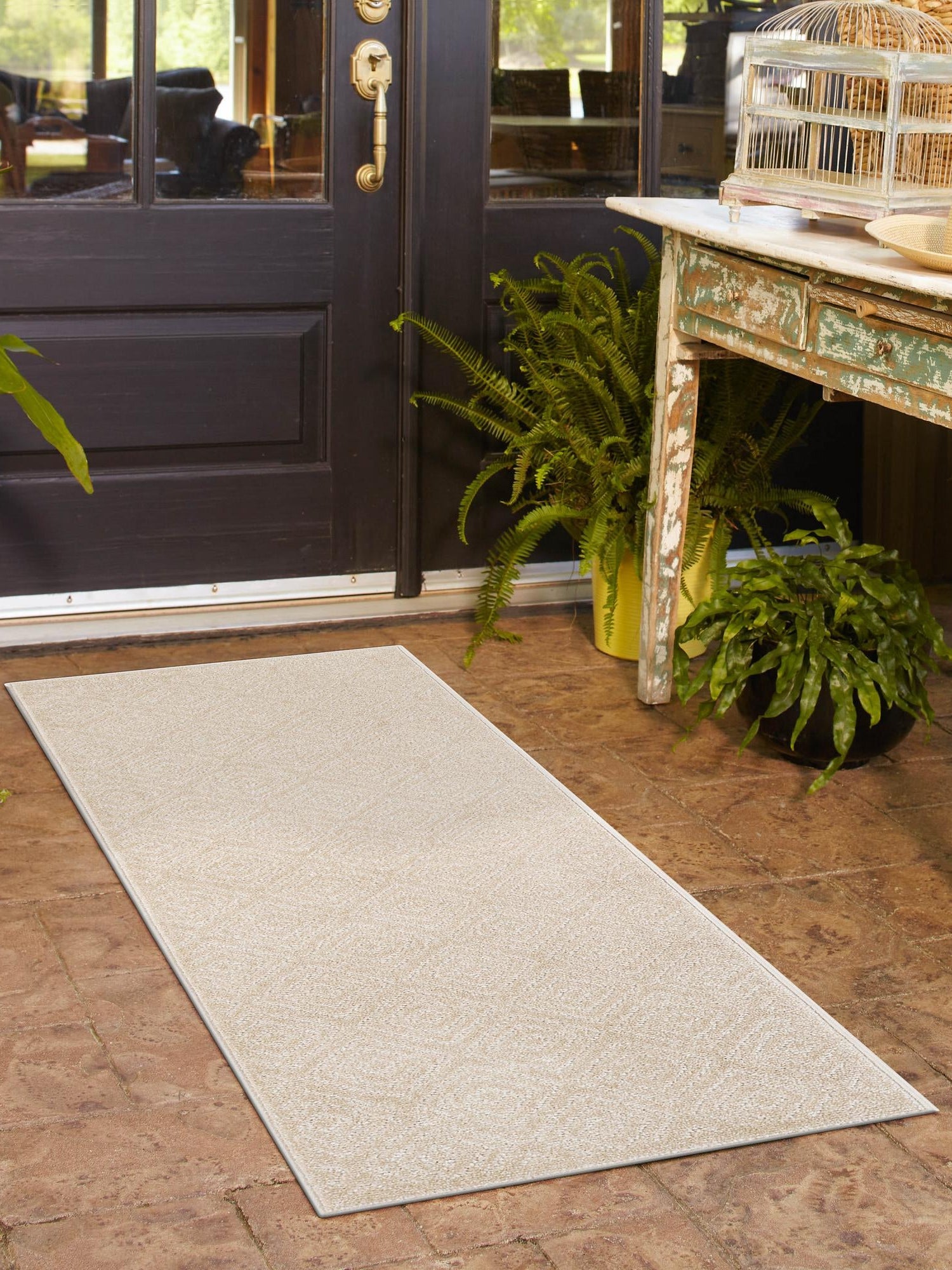 Beige 2' x 8' Sabrina Soto Outdoor Runner Area Rug Weather Resistant for Patio, Deck, Terrace, Balcony, Porch Durable Carpet for Exterior Home Design for Sale at Rug Engine