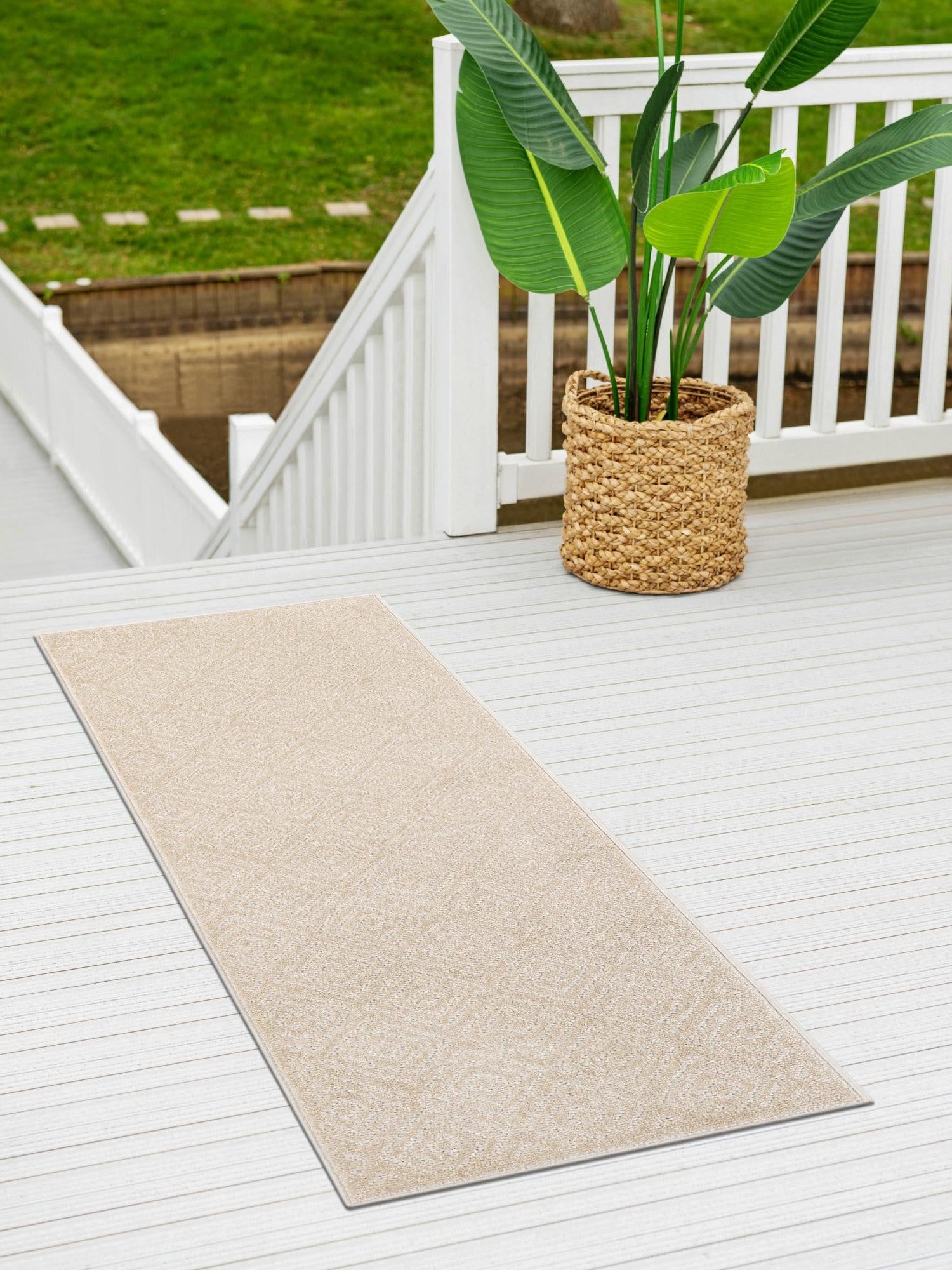 Beige 2' x 8' Sabrina Soto Outdoor Runner Area Rug Weather Resistant for Patio, Deck, Terrace, Balcony, Porch Durable Carpet for Exterior Home Design for Sale at Rug Engine