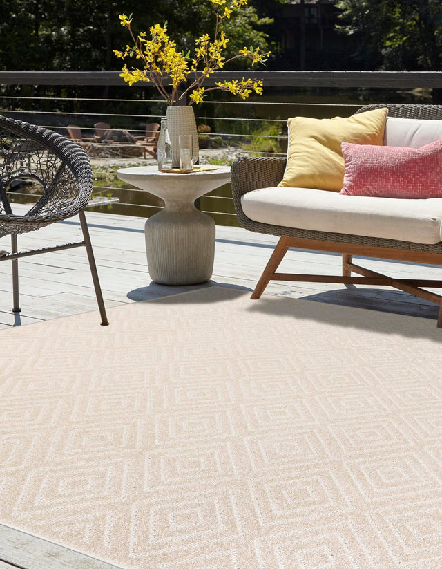 Beige 10' x 10' Sabrina Soto Outdoor Square Area Rug Weather Resistant for Patio, Deck, Terrace, Balcony, Porch Durable Carpet for Exterior Home Design for Sale at Rug Engine