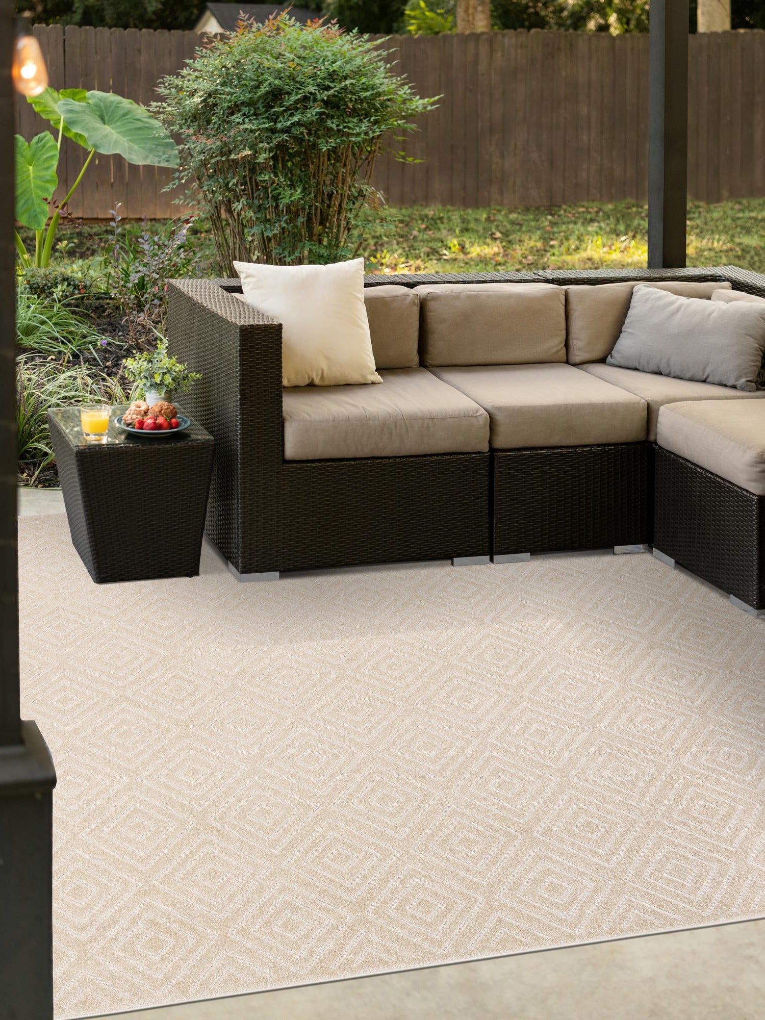 Beige 7' 10 x 7' 10 Sabrina Soto Outdoor Square Area Rug Weather Resistant for Patio, Deck, Terrace, Balcony, Porch Durable Carpet for Exterior Home Design for Sale at Rug Engine