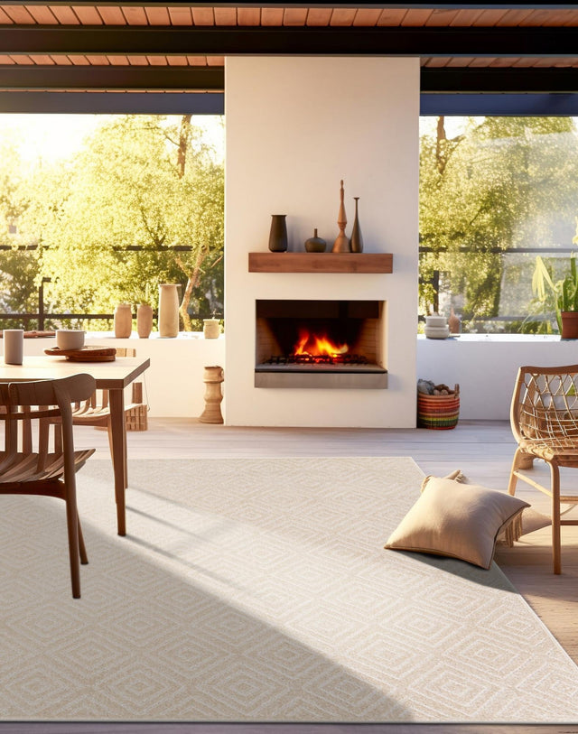 Beige 7' 10 x 7' 10 Sabrina Soto Outdoor Square Area Rug Weather Resistant for Patio, Deck, Terrace, Balcony, Porch Durable Carpet for Exterior Home Design for Sale at Rug Engine