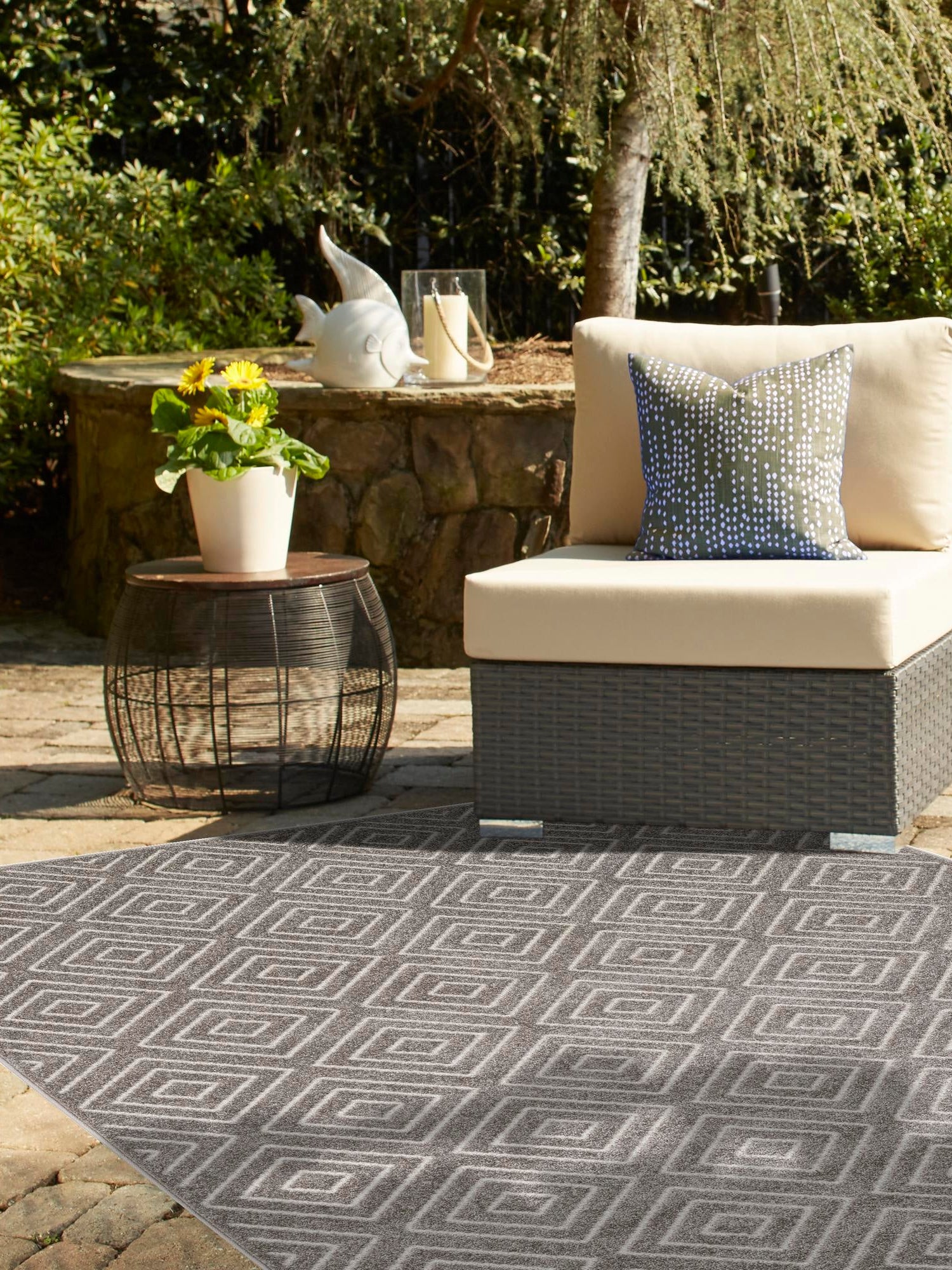 Gray 5' 1 x 8' Sabrina Soto Outdoor Rectangle Area Rug Weather Resistant for Patio, Deck, Terrace, Balcony, Porch Durable Carpet for Exterior Home Design for Sale at Rug Engine