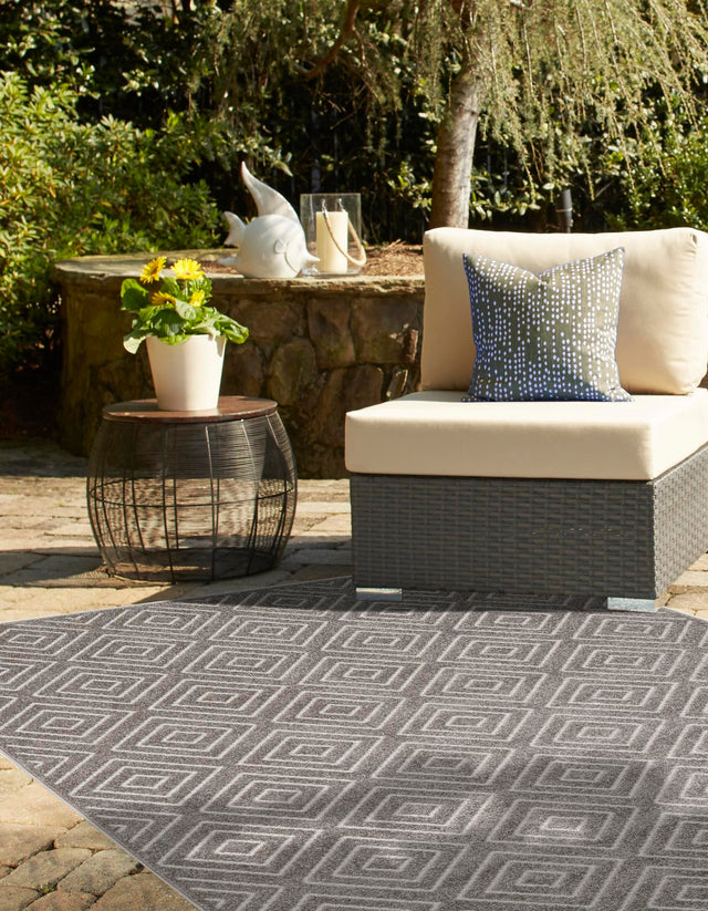 Gray 7' 10 x 10' Sabrina Soto Outdoor Rectangle Area Rug Weather Resistant for Patio, Deck, Terrace, Balcony, Porch Durable Carpet for Exterior Home Design for Sale at Rug Engine