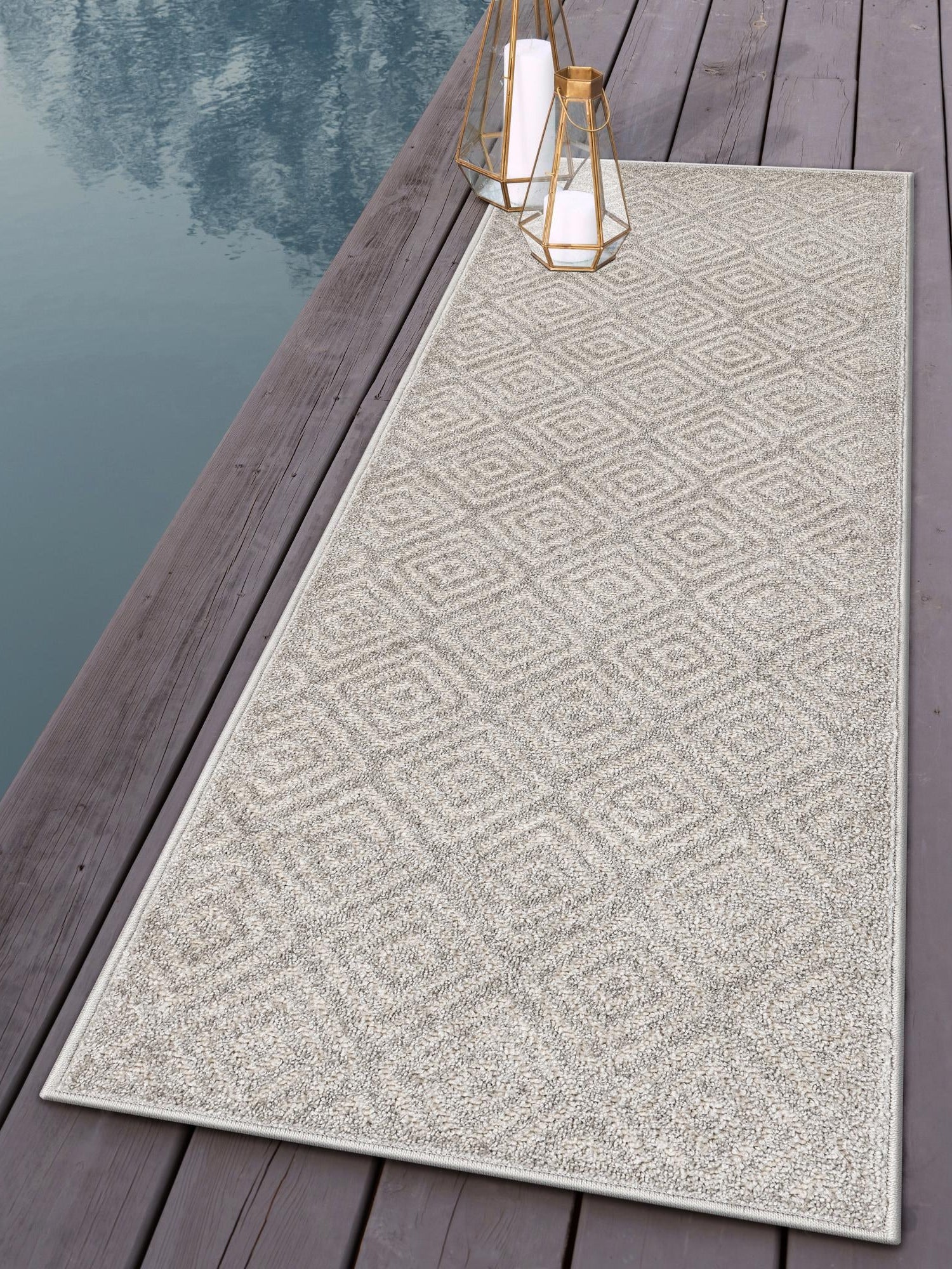 Gray 2' 7 x 10' Sabrina Soto Outdoor Runner Area Rug Weather Resistant for Patio, Deck, Terrace, Balcony, Porch Durable Carpet for Exterior Home Design for Sale at Rug Engine