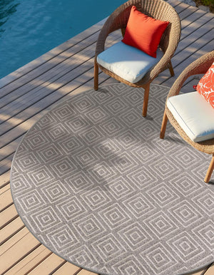 Gray 10' x 10' Sabrina Soto Outdoor Round Area Rug Weather Resistant for Patio, Deck, Terrace, Balcony, Porch Durable Carpet for Exterior Home Design for Sale at Rug Engine