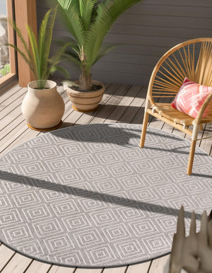 Gray 10' x 10' Sabrina Soto Outdoor Round Area Rug Weather Resistant for Patio, Deck, Terrace, Balcony, Porch Durable Carpet for Exterior Home Design for Sale at Rug Engine