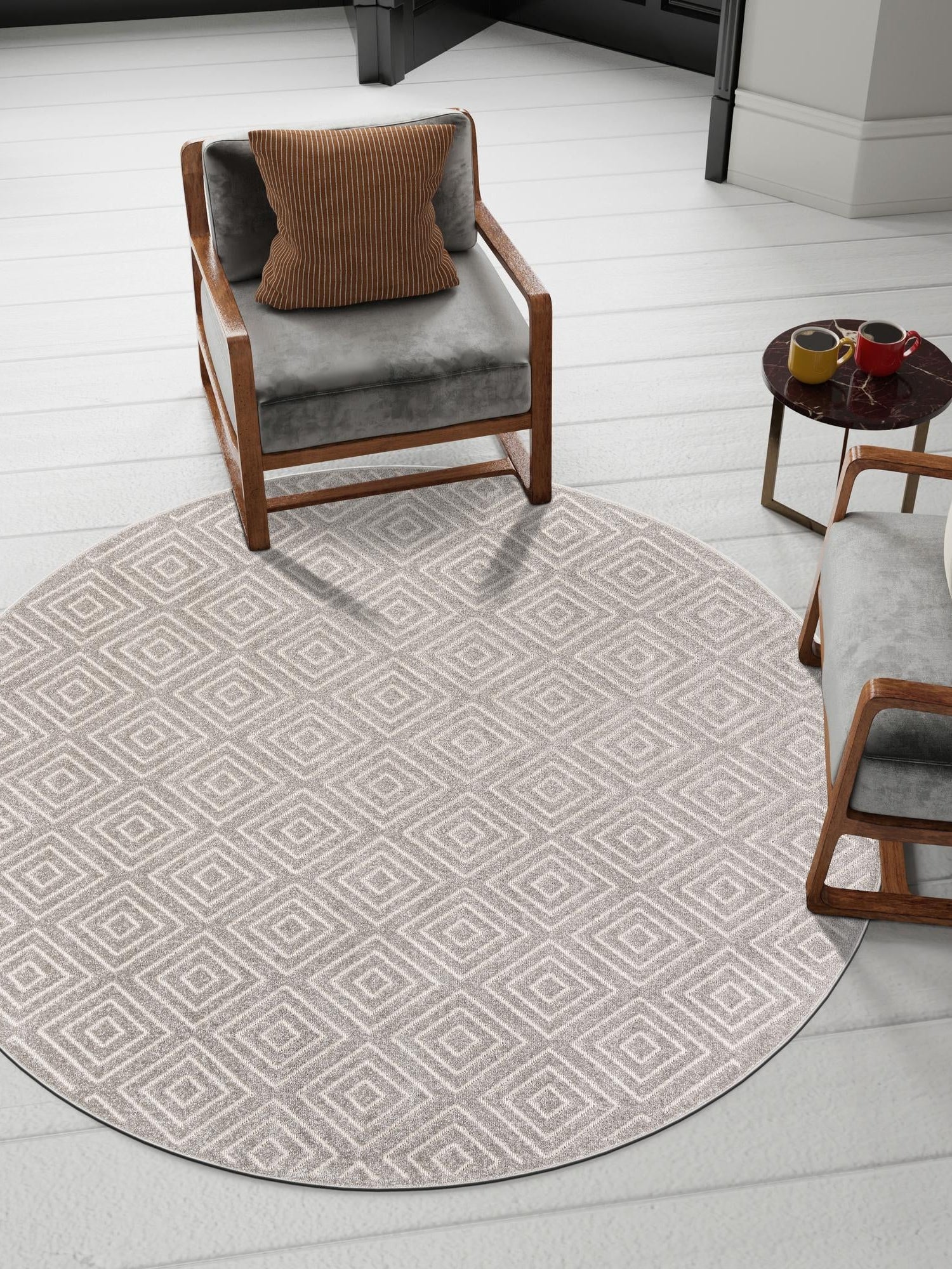 Gray 5' 1 x 5' 1 Sabrina Soto Outdoor Round Area Rug Weather Resistant for Patio, Deck, Terrace, Balcony, Porch Durable Carpet for Exterior Home Design for Sale at Rug Engine