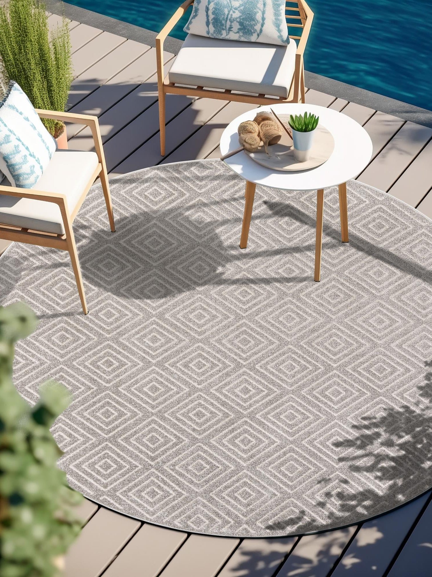 Gray 5' 1 x 5' 1 Sabrina Soto Outdoor Round Area Rug Weather Resistant for Patio, Deck, Terrace, Balcony, Porch Durable Carpet for Exterior Home Design for Sale at Rug Engine
