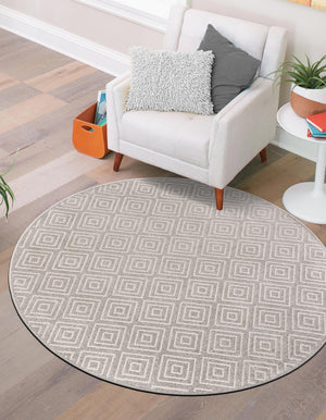 Gray 3' 1 x 3' 1 Sabrina Soto Outdoor Round Area Rug Weather Resistant for Patio, Deck, Terrace, Balcony, Porch Durable Carpet for Exterior Home Design for Sale at Rug Engine