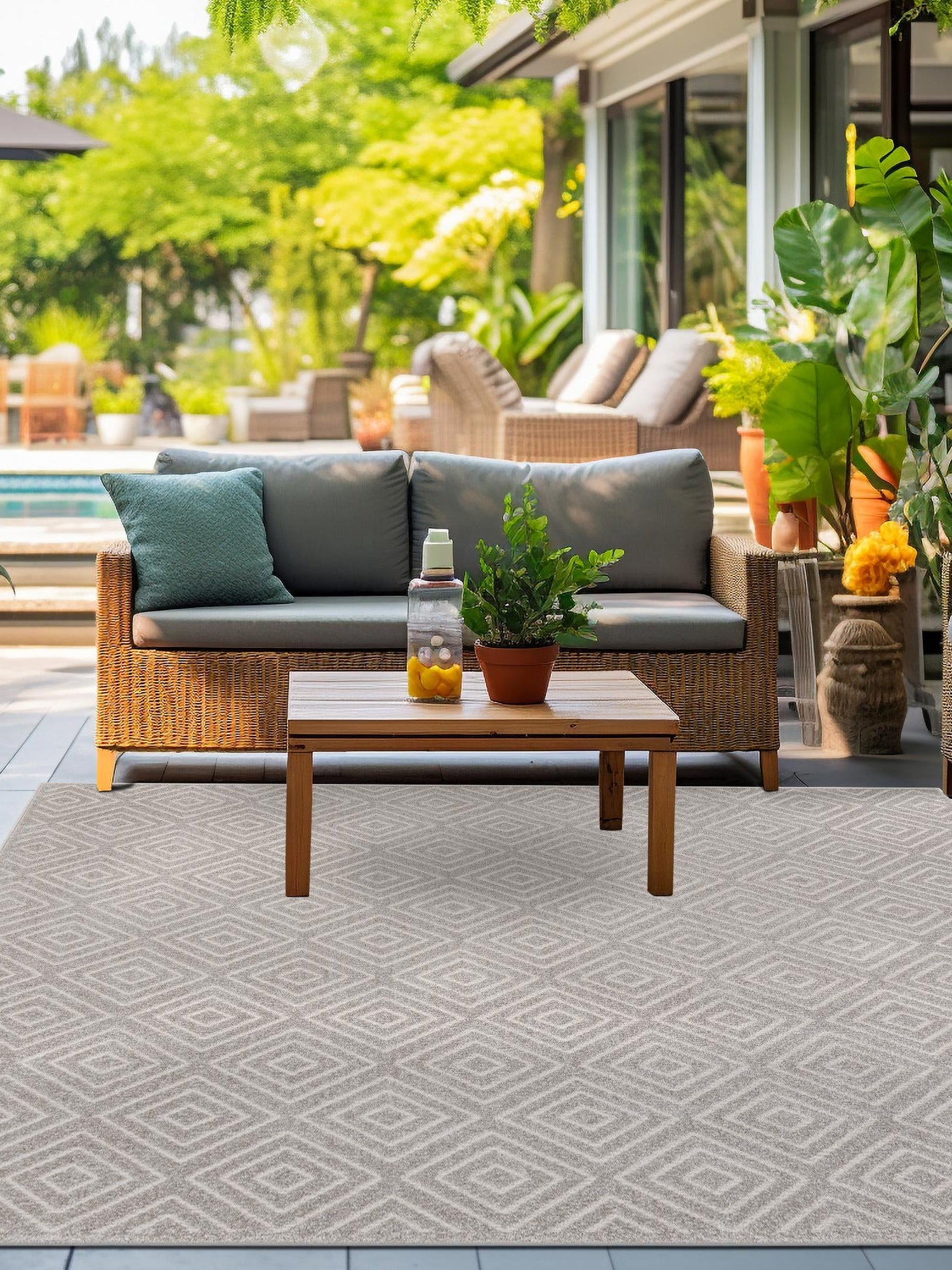 Gray 10' x 10' Sabrina Soto Outdoor Square Area Rug Weather Resistant for Patio, Deck, Terrace, Balcony, Porch Durable Carpet for Exterior Home Design for Sale at Rug Engine